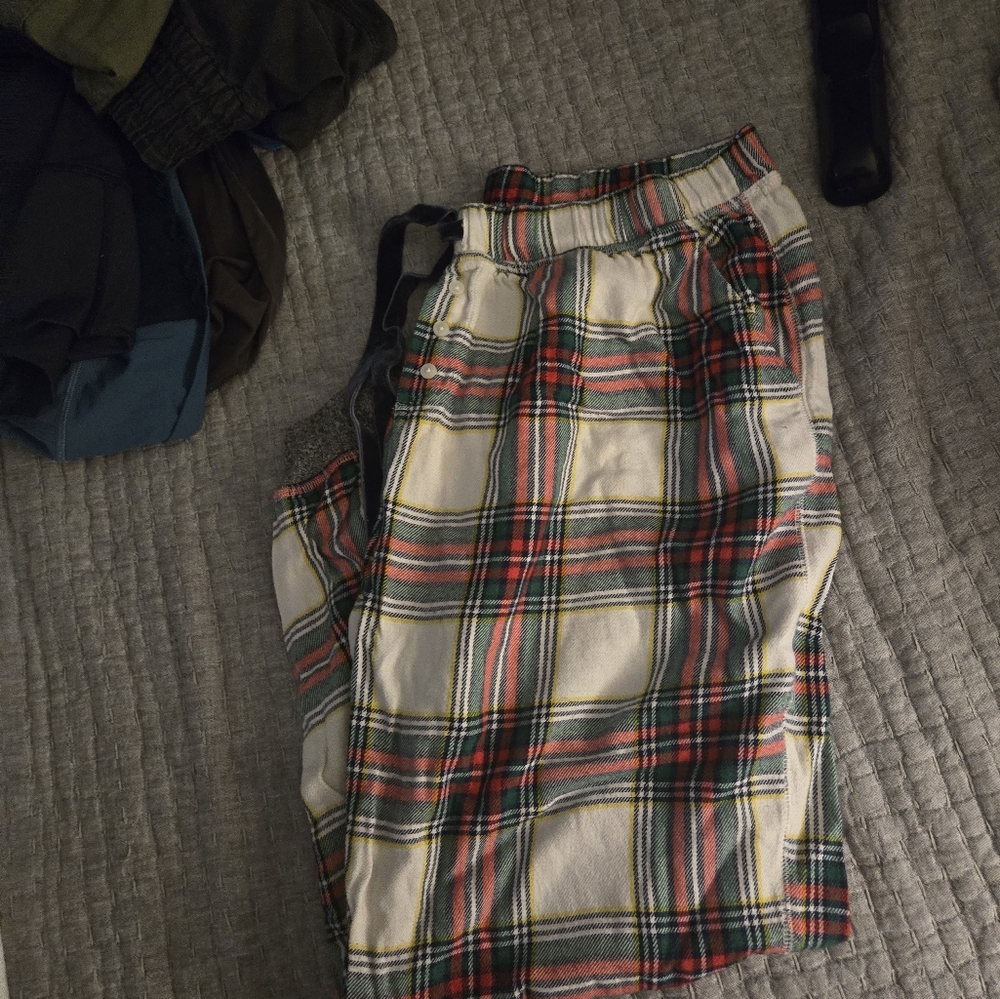 Aerie Plaid PJ Joggers with Red and Green Stripes Size L